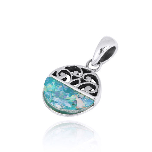 Round Filigree Style Roman Glass Pendant